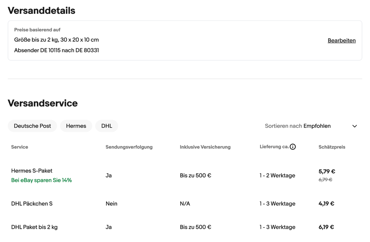 Metric Units on eBay Germany