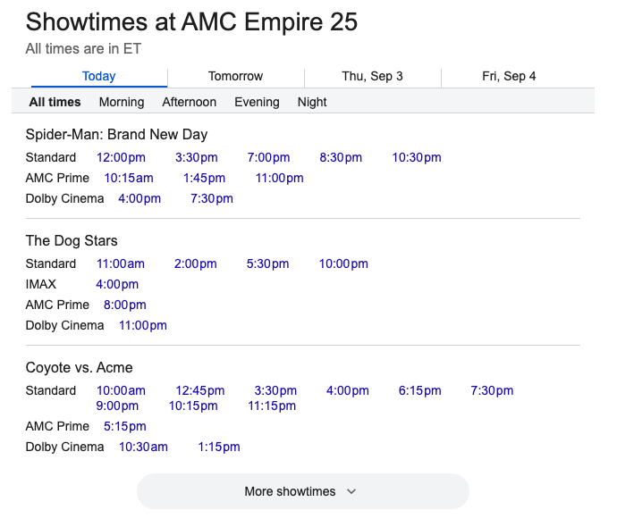 Showtimes - Theater