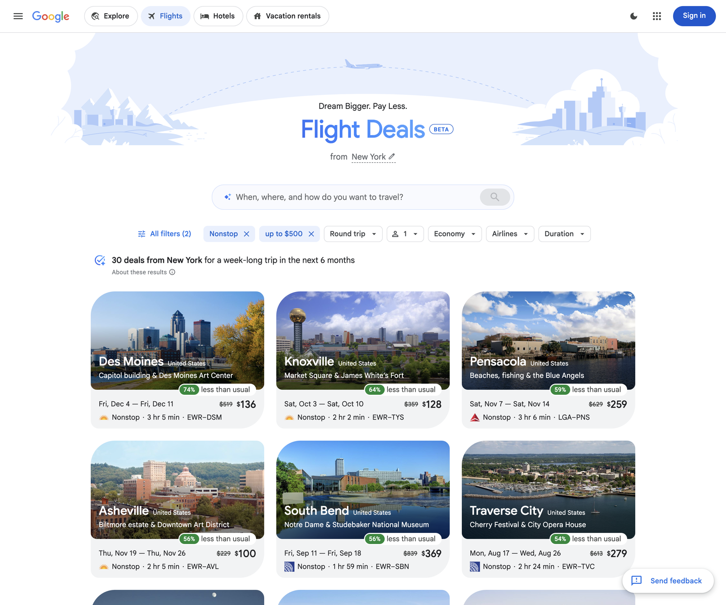 Filter by stops and price