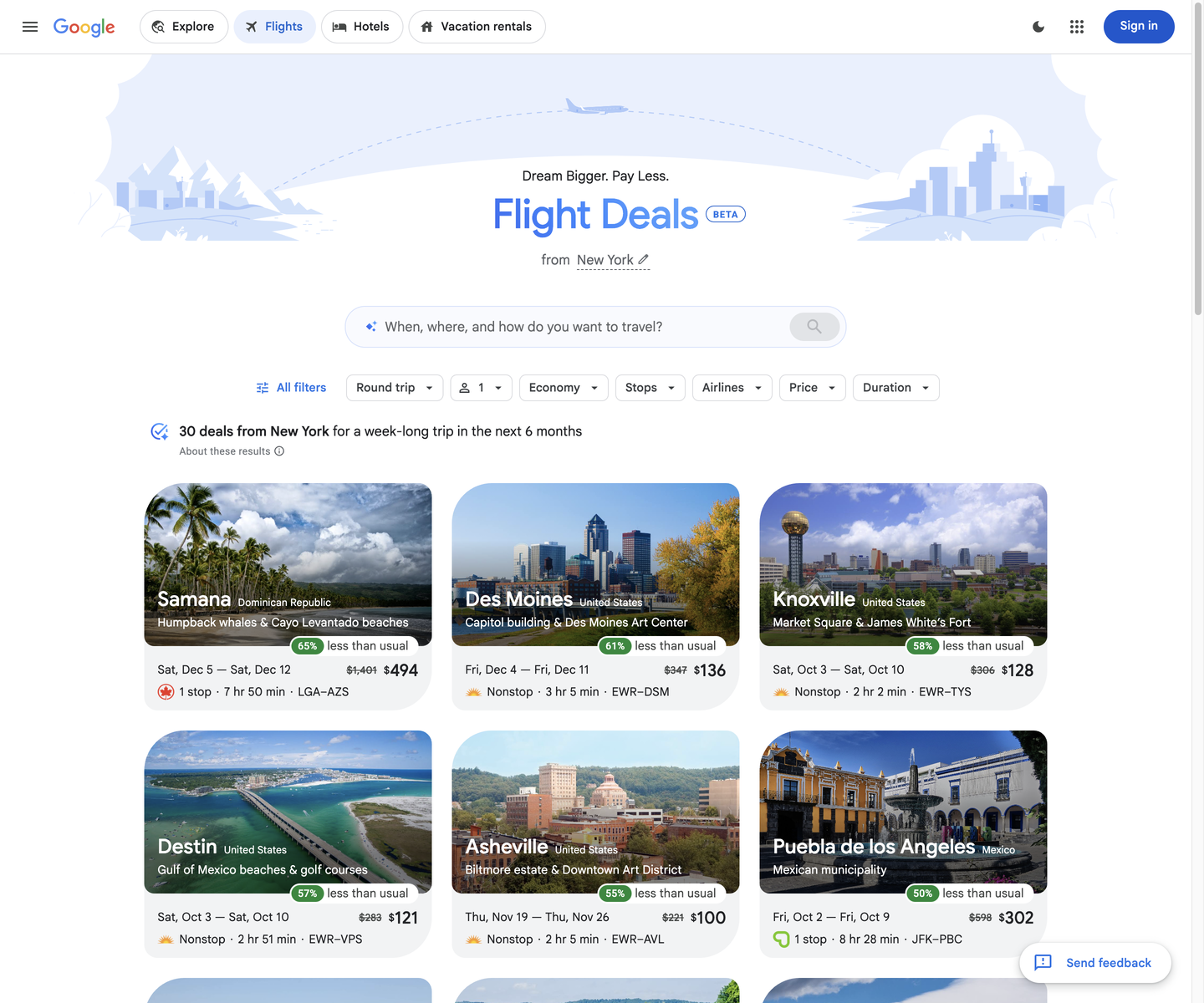 Flight deals from New York