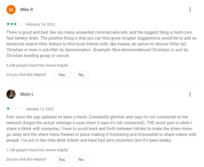 Reviews (paginated) - TikTok