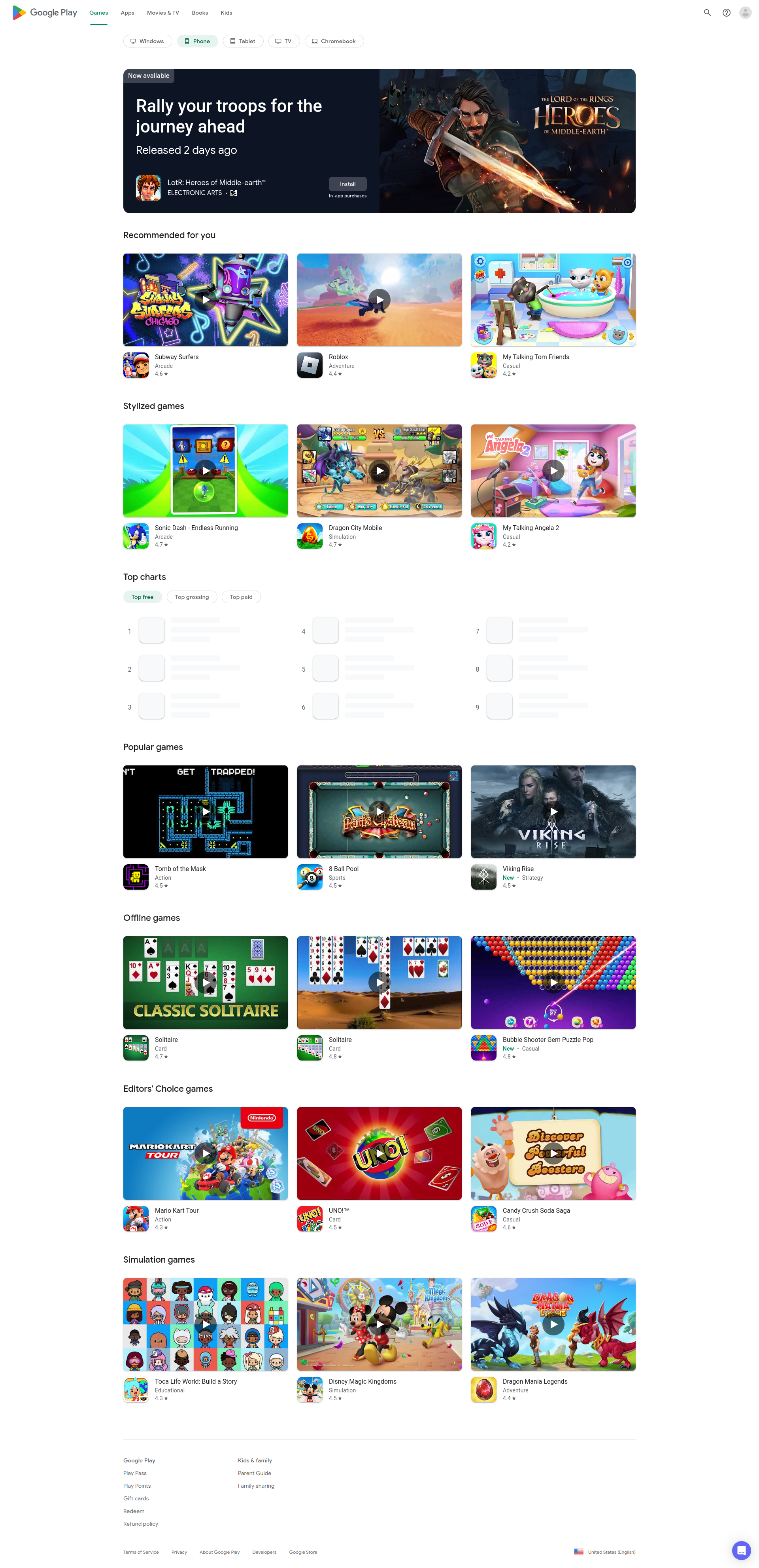 Games Store - Landing page