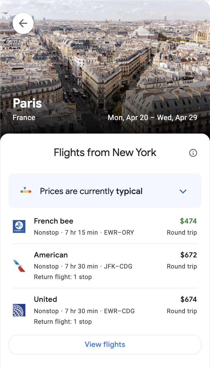 Flights from New York to Paris