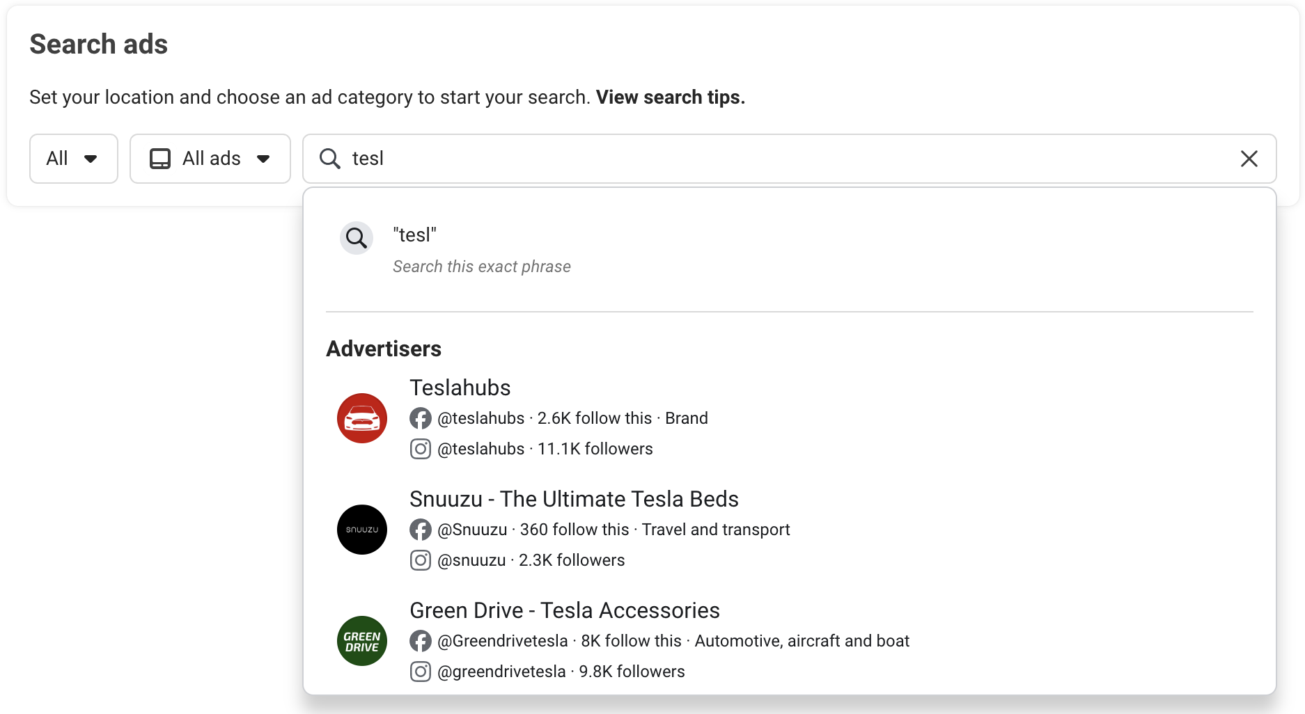 Meta Ad Library Page Search