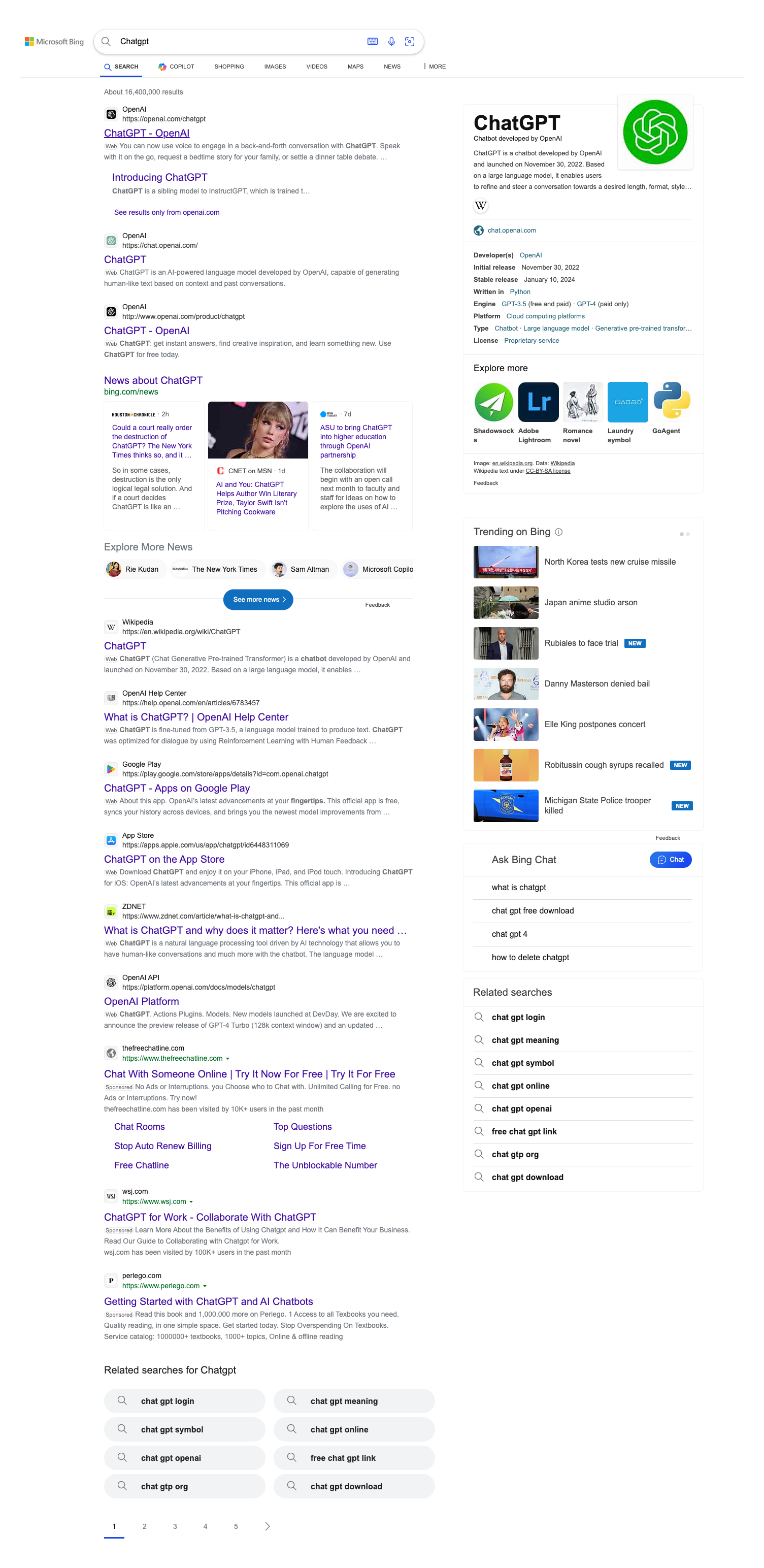 Extensive Bing Search Results
