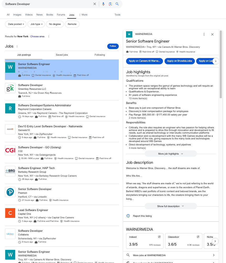 Comprehensive job listings