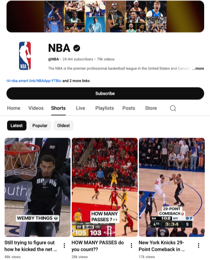 YouTube Channel Shorts API